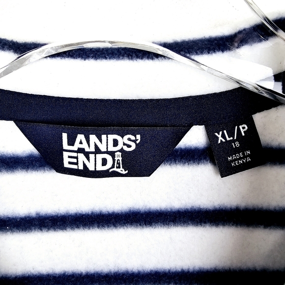 Lands' End Navy Blue & White Striped Fleece - Picture 3 of 8